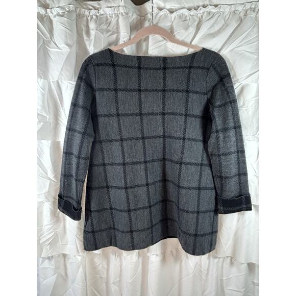 TAHARI Sweater S 100% Extrafine Merino Wool Windowpane Check Cuff Sleeve Gray - Picture 3 of 4